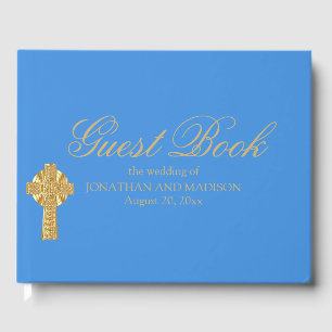 Gepersonaliseerd blauw bruiloft gastenboek, Christ Gastenboek
