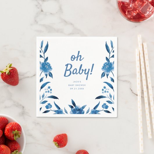 Gepersonaliseerd blauw Chinoiserie baby shower Servet (Insitu)