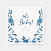 Gepersonaliseerd blauw Chinoiserie baby shower Servet (Voorkant)