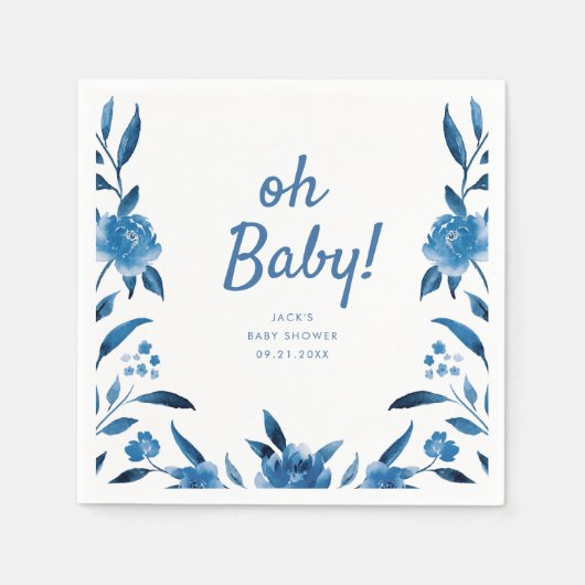Gepersonaliseerd blauw Chinoiserie baby shower Servet (Voorkant)