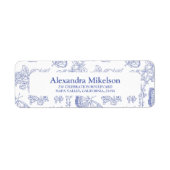 Gepersonaliseerd blauw Chinoiserie Floral Vrijgeze Etiket (Voorkant)