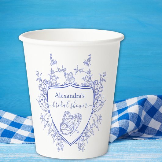 Gepersonaliseerd blauw Chinoiserie Floral Vrijgeze Papieren Bekers