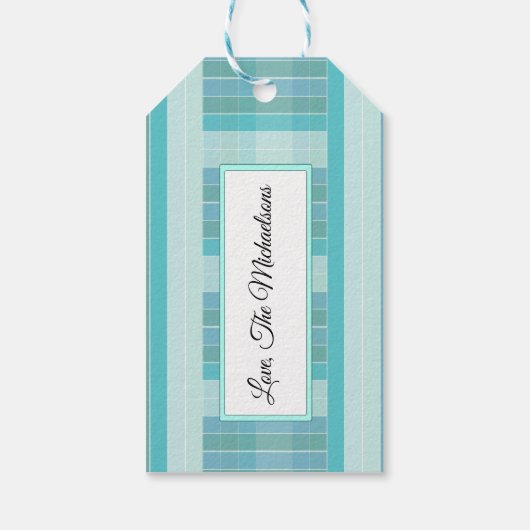 Gepersonaliseerd blauw en Blauwgroen Gecontroleerd Cadeaulabel (Achterkant)