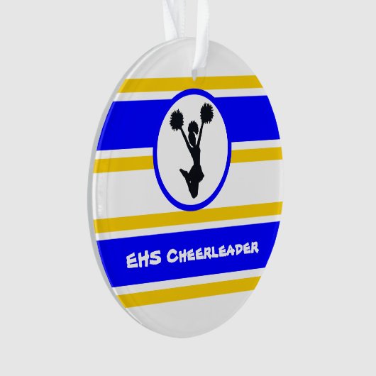 Gepersonaliseerd blauw en goud Cheerleader Ornamen Ornament (voorkant)