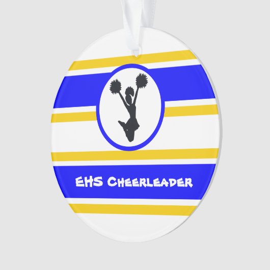 Gepersonaliseerd blauw en goud Cheerleader Ornamen Ornament (voorkant)