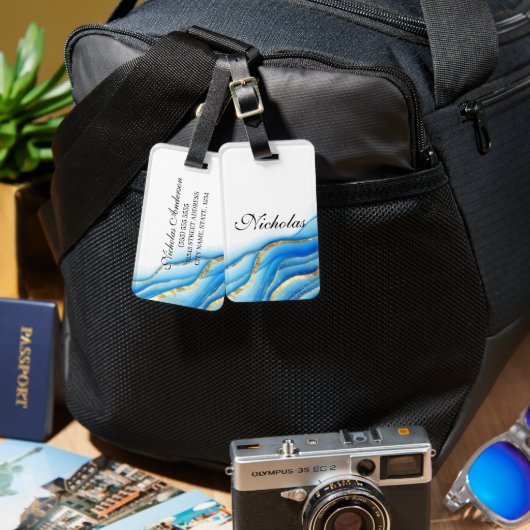 Gepersonaliseerd blauw en goudbagagelabel bagagelabel (Voorkant /achterkant)