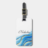 Gepersonaliseerd blauw en goudbagagelabel bagagelabel (Voorkant verticaal)