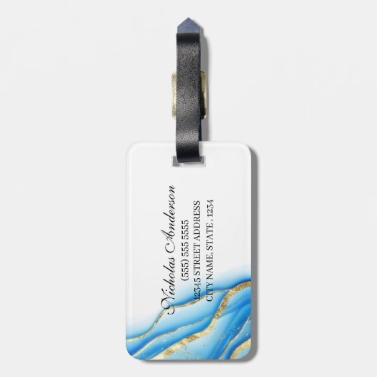 Gepersonaliseerd blauw en goudbagagelabel bagagelabel (Achterkant verticaal)