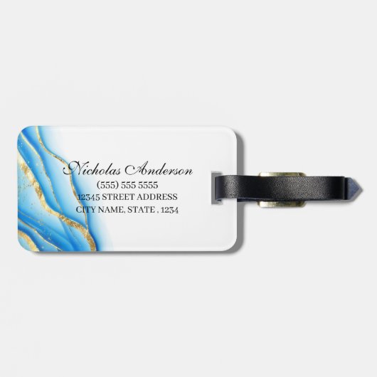 Gepersonaliseerd blauw en goudbagagelabel bagagelabel (Achterkant horizontaal)
