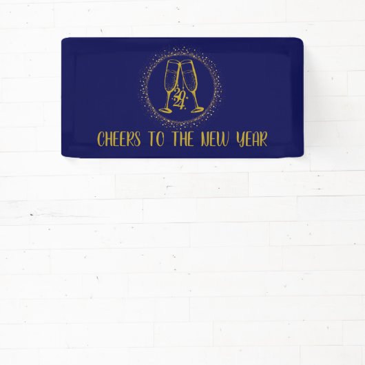 Gepersonaliseerd Blauw en Gouden Oudejaarsavond Fe Spandoek (Insitu)