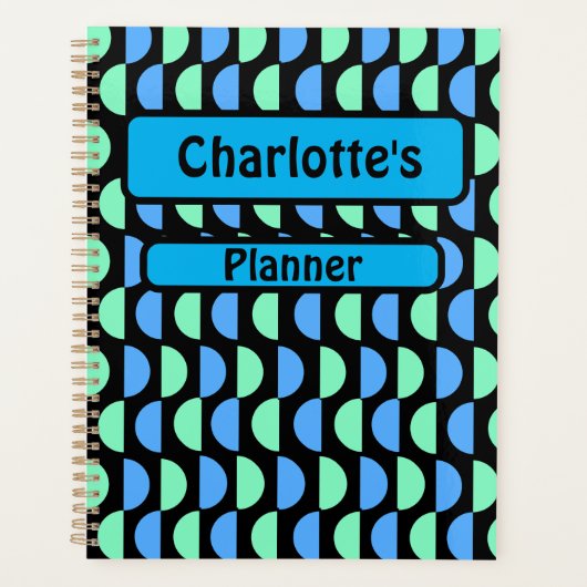 Gepersonaliseerd blauw en groen patroon planner (Voorkant)