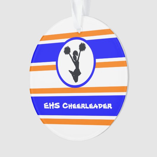 Gepersonaliseerd blauw en Oranje Cheerleader Ornam Ornament (voorkant)