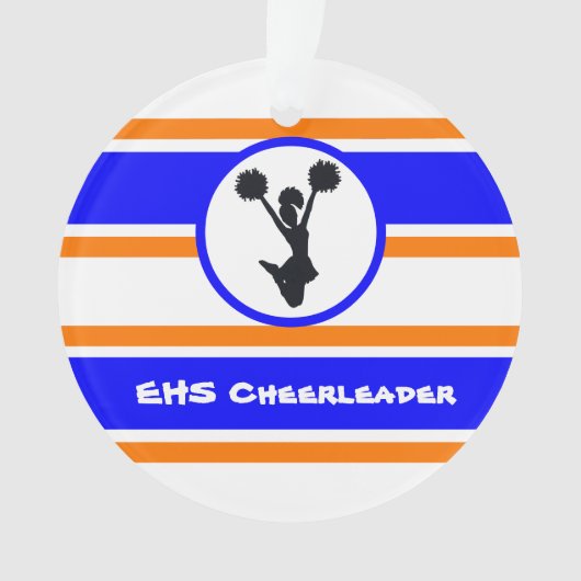 Gepersonaliseerd blauw en Oranje Cheerleader Ornam Ornament (voorkant)