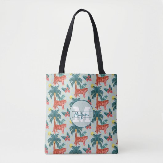 Gepersonaliseerd blauw en roze tropisch tijgerpatr tote bag (Voorkant)