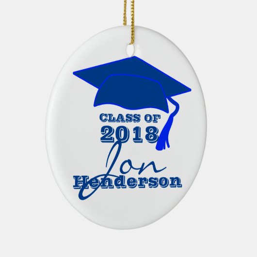 Gepersonaliseerd blauw en wit Afstuderen Keramisch Ornament (Rechts)