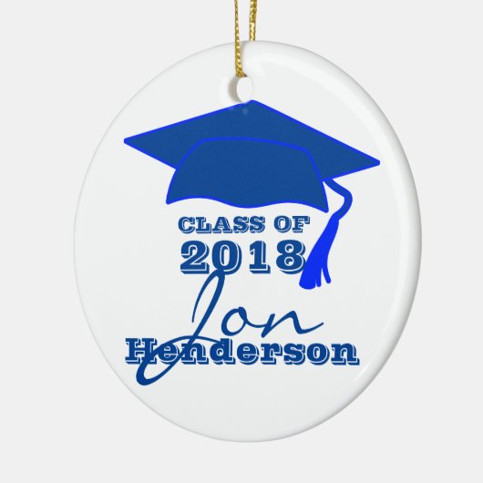 Gepersonaliseerd blauw en wit Afstuderen Keramisch Ornament (Links)