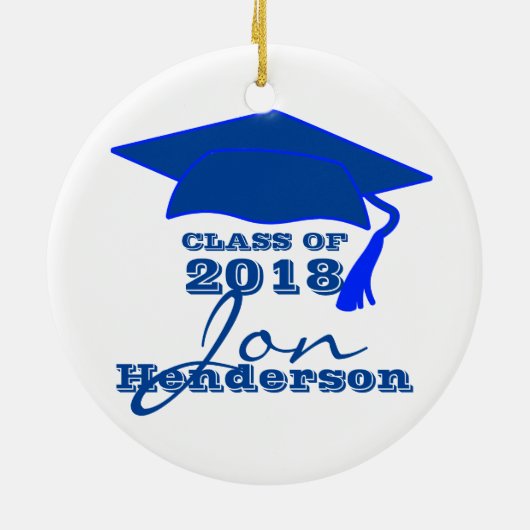 Gepersonaliseerd blauw en wit Afstuderen Keramisch Ornament (Achterkant)