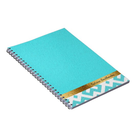 Gepersonaliseerd blauw en wit Geometrisch en Goud Notitieboek (Rechterzijde)