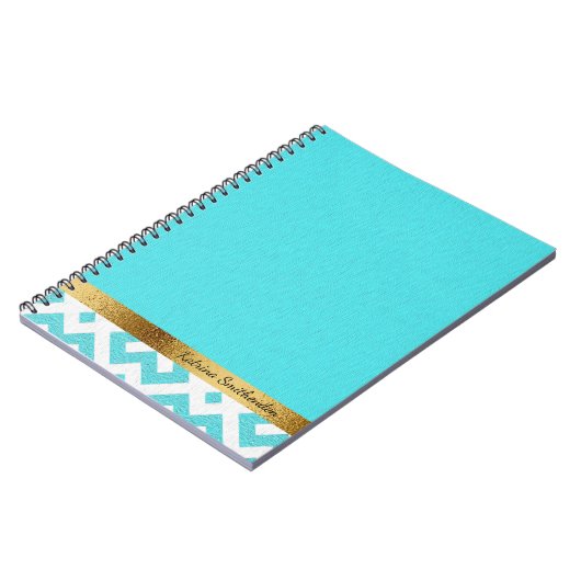 Gepersonaliseerd blauw en wit Geometrisch en Goud Notitieboek (Linkerzijde)