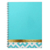 Gepersonaliseerd blauw en wit Geometrisch en Goud Notitieboek (Voorkant)