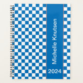 Gepersonaliseerd blauw en wit Geruit 2024 Planner (Voorkant)