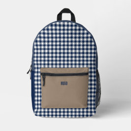 Gepersonaliseerd blauw en wit Gingham tafelkleed Bedrukte Rugzak