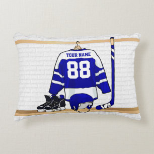 Gepersonaliseerd Blauw en Wit Ijshockey Jersey Accent Kussen