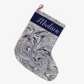 Gepersonaliseerd blauw en wit marmer grote kerstsok (Voorkant (Hangend))
