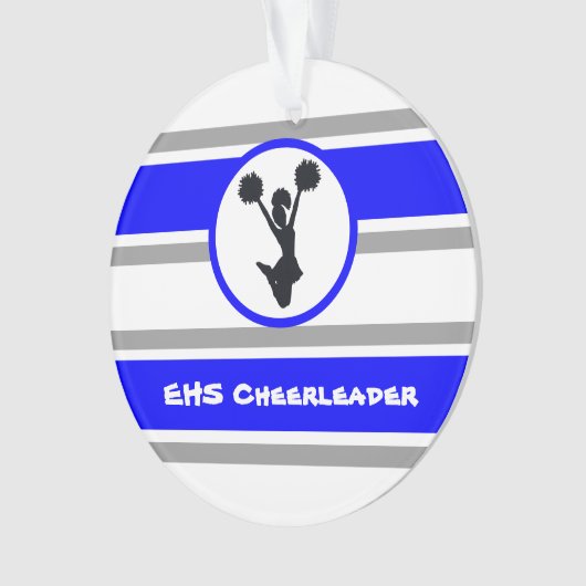Gepersonaliseerd blauw en zilver Cheerleader Ornam Ornament (voorkant)