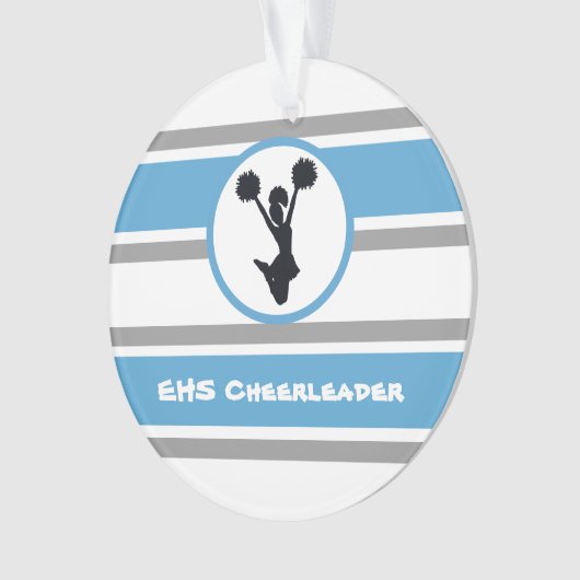 Gepersonaliseerd blauw en zilver Cheerleader Ornam Ornament (voorkant)