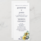 Gepersonaliseerd blauw en zonnebloem bruiloft prog kaart (Voorkant / Achterkant)