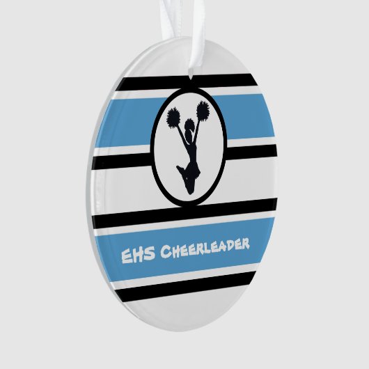 Gepersonaliseerd blauw en zwart Cheerleader Orname Ornament (voorkant)