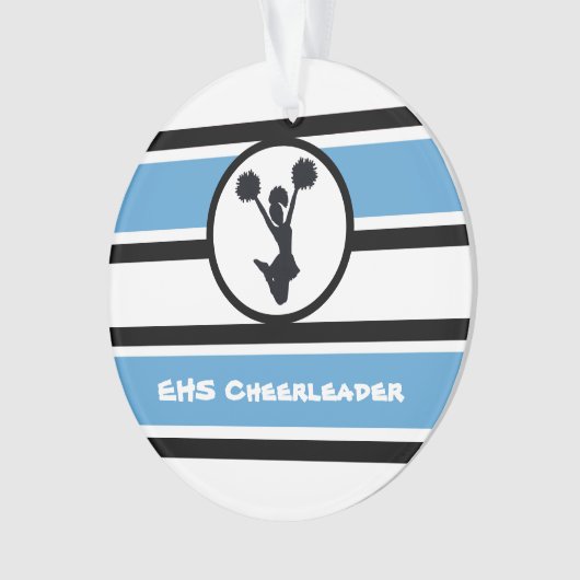 Gepersonaliseerd blauw en zwart Cheerleader Orname Ornament (voorkant)