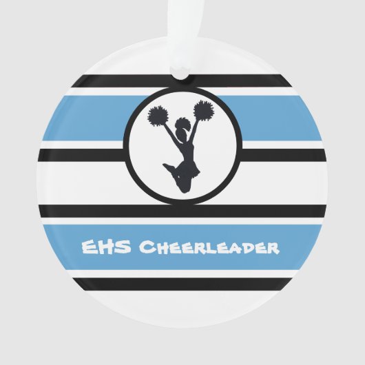 Gepersonaliseerd blauw en zwart Cheerleader Orname Ornament (voorkant)