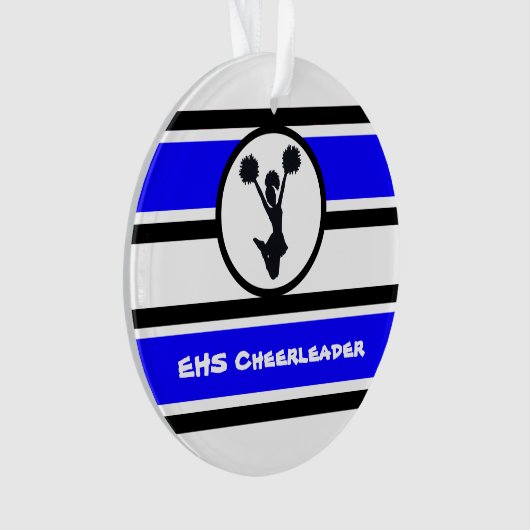 Gepersonaliseerd blauw en zwart Cheerleader Orname Ornament (voorkant)