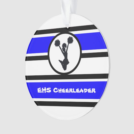 Gepersonaliseerd blauw en zwart Cheerleader Orname Ornament (voorkant)