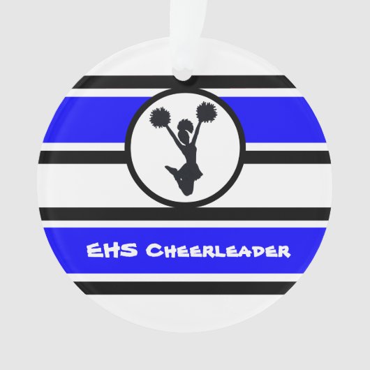 Gepersonaliseerd blauw en zwart Cheerleader Orname Ornament (voorkant)