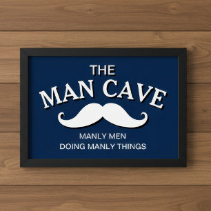 Gepersonaliseerd Blauw Funny Man Cave Sign Poster
