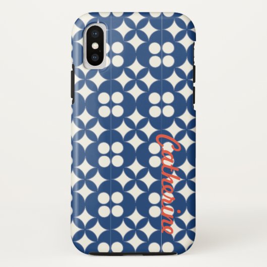 Gepersonaliseerd blauw geometrisch patroon Case-Mate iPhone case (Achterkant)