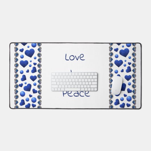 Gepersonaliseerd blauw glitter hart werpt kussen bureaumat (Keyboard & Muis)