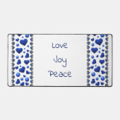 Gepersonaliseerd blauw glitter hart werpt kussen bureaumat (Voorkant)