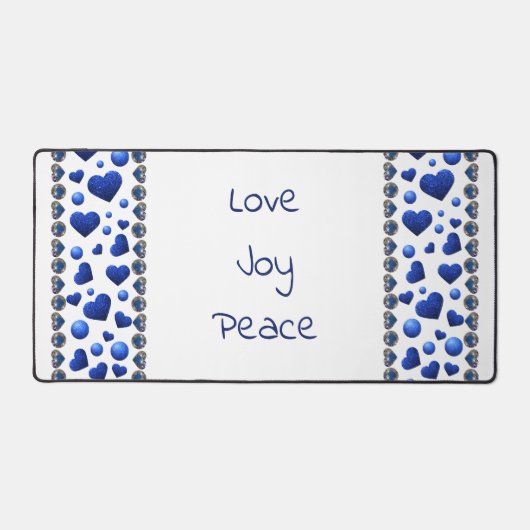 Gepersonaliseerd blauw glitter hart werpt kussen bureaumat (Voorkant)