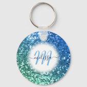 Gepersonaliseerd Blauw Glitter Mermaid Monogram Na Sleutelhanger (Achterkant)