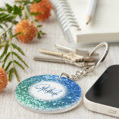 Gepersonaliseerd Blauw Glitter Mermaid Monogram Na Sleutelhanger (Voorkant Rechts)
