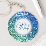 Gepersonaliseerd Blauw Glitter Mermaid Monogram Na Sleutelhanger<br><div class="desc">U kunt deze prachtige,  dunne,  blauwe,  faux glitter sleutelhanger eenvoudig personaliseren met uw aangepaste handgeschreven script monogram en naam.</div>