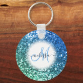 Gepersonaliseerd Blauw Glitter Mermaid Monogram Na Sleutelhanger (Voorkant)