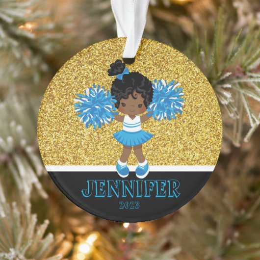 Gepersonaliseerd blauw & goud Cheerleading Ornamen Ornament (Boom)