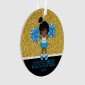 Gepersonaliseerd blauw & goud Cheerleading Ornamen Ornament (voorkant)