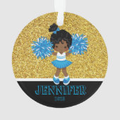 Gepersonaliseerd blauw & goud Cheerleading Ornamen Ornament (achterkant)