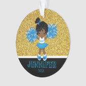 Gepersonaliseerd blauw & goud Cheerleading Ornamen Ornament (voorkant)
